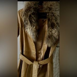 Andrew Marc all leather coat w Removable Raccoon fur collar